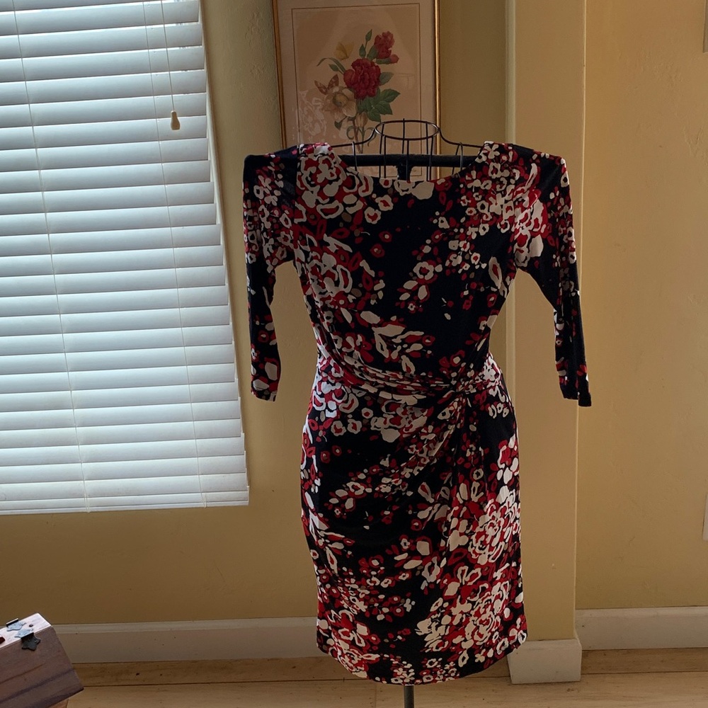 Jones Studio Floral Print Dress with 3/4 Sleeves
